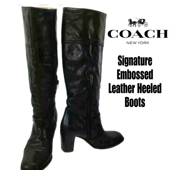 COACH Signature leather chunky heel boots 😍Rare HTF zipper - Picture 8 of 12